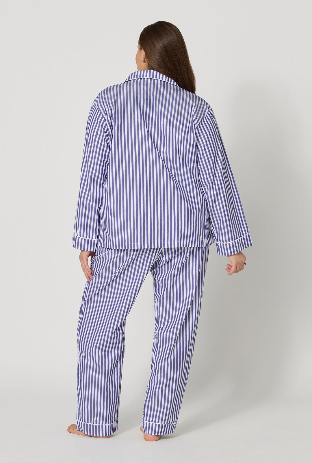 Navy Signature Stripe long sleeve cotton sateen PJ set - alternate view