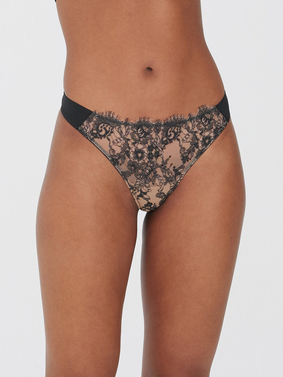 Skarlett Blue Entice Front Lace Thong Black - Front 