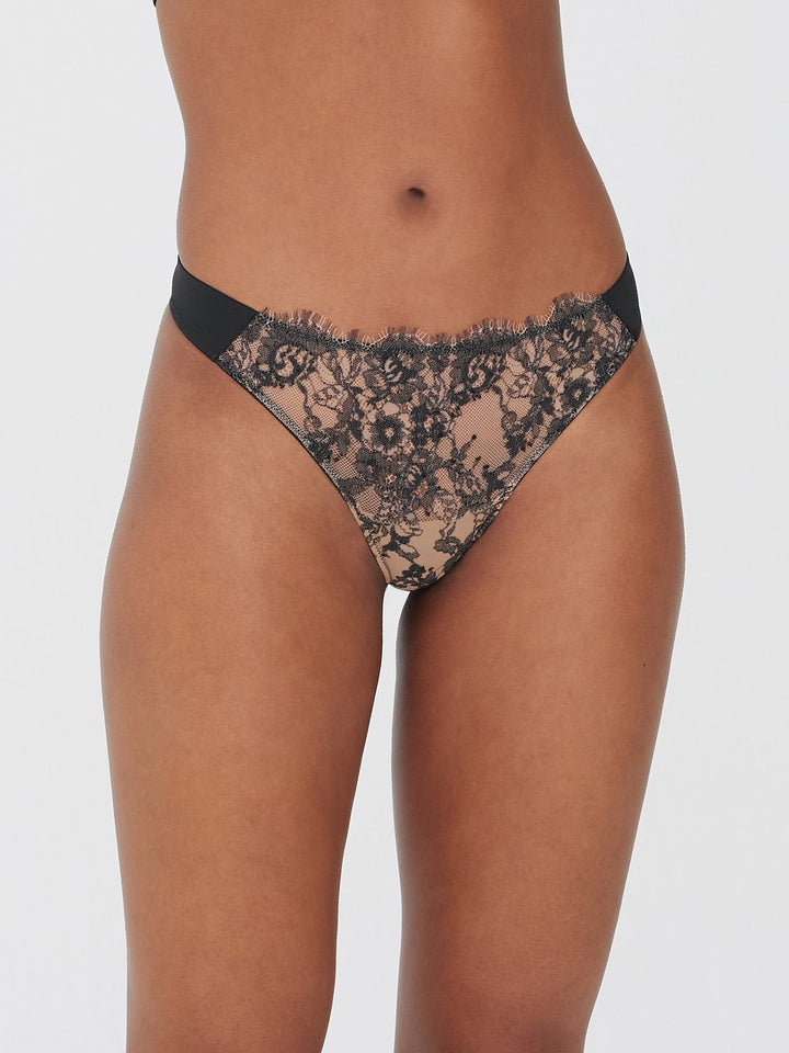 Skarlett Blue Entice Front Lace Thong Black - Front 