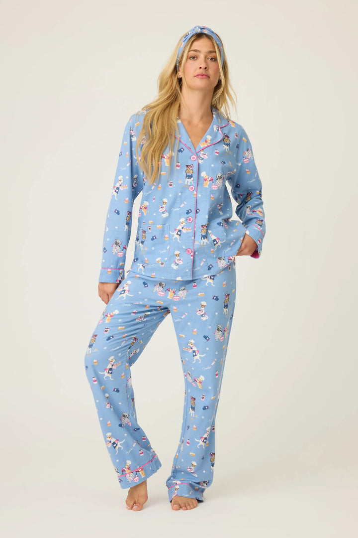 PJ Slavage Baked Woof Love Dog Print 3-Piece Flannel PJ Set
