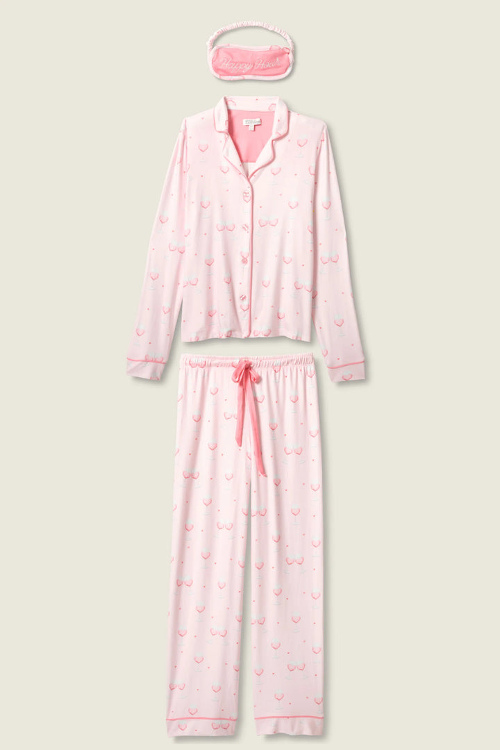 Happy Hour Wine Glass Print 3-Piece PJ Set