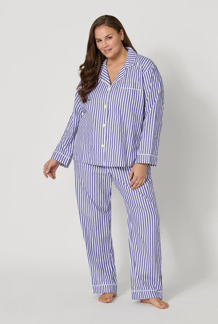 Navy Signature Stripe long sleeve cotton sateen PJ set - alternate model